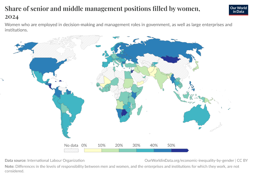 A thumbnail of the "Share of senior and middle management positions filled by women" chart