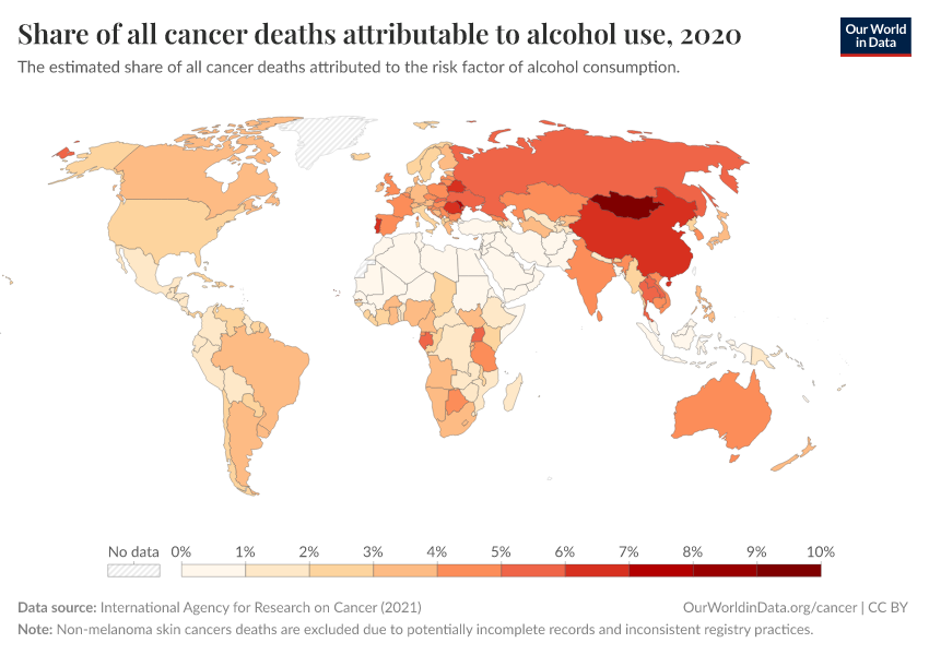 A thumbnail of the "Share of all cancer deaths attributable to alcohol use" chart